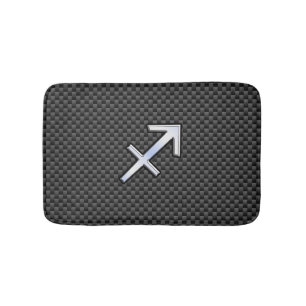 Silver Sagittarius Zodiac Sign Carbon Fiber Print Bathroom Mat