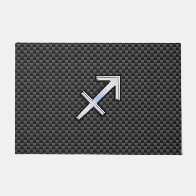 Silver Sagittarius Zodiac Sign Carbon Fiber Print Doormat (Front)