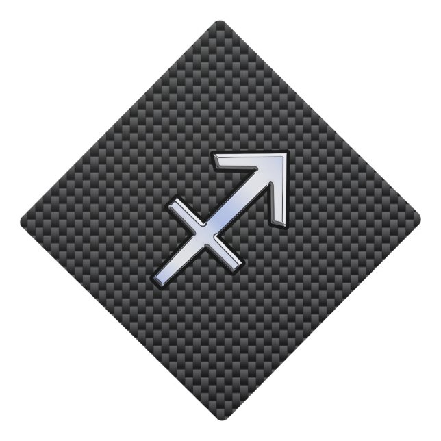 Silver Sagittarius Zodiac Sign Carbon Fiber Print Graduation Cap Topper (Front)