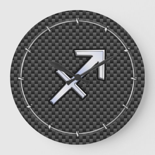 Silver Sagittarius Zodiac Sign Carbon Fiber Print Large Clock