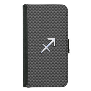 Silver Sagittarius Zodiac Sign Carbon Fiber Print Samsung Galaxy S5 Wallet Case