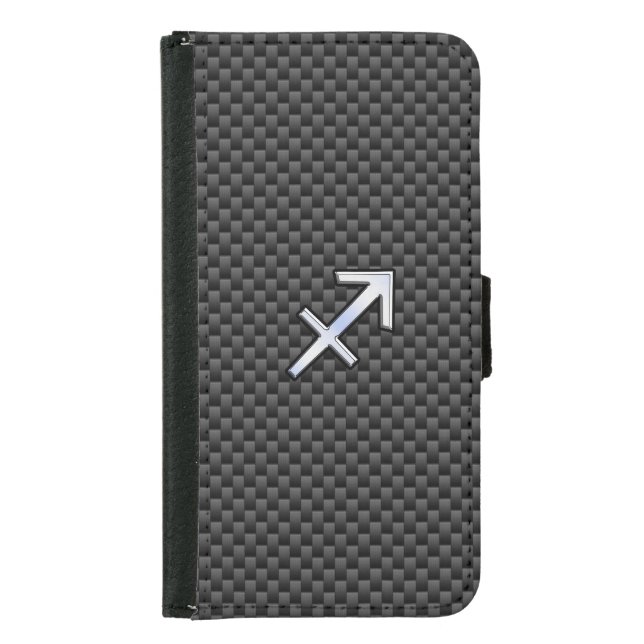 Silver Sagittarius Zodiac Sign Carbon Fiber Print Samsung Galaxy Wallet Case (Front)
