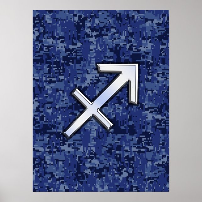 Silver Sagittarius Zodiac Sign Navy Digital Camo (Front)