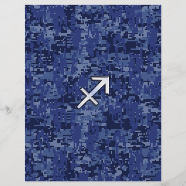 Silver Sagittarius Zodiac Sign Navy Digital Camo (Front)