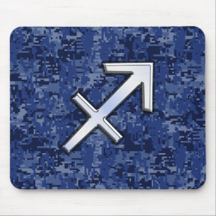 Silver Sagittarius Zodiac Sign Navy Digital Camo Mouse Pad