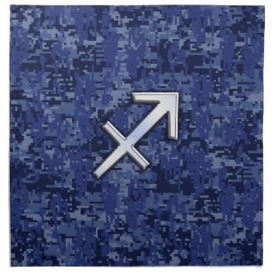 Silver Sagittarius Zodiac Sign Navy Digital Camo Napkin