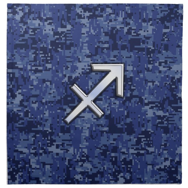 Silver Sagittarius Zodiac Sign Navy Digital Camo Napkin (Front)