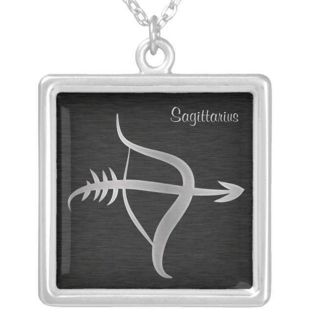 Silver Sagittarius Zodiac Symbol Silver Plated Necklace (Front)