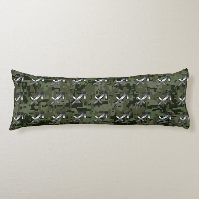 Silver Sagittarius Zodiac Woodland Digital Camo Body Pillow (Front)