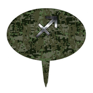 Silver Sagittarius Zodiac Woodland Digital Camo Cake Topper