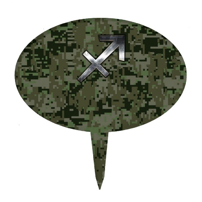 Silver Sagittarius Zodiac Woodland Digital Camo Cake Topper (Front)