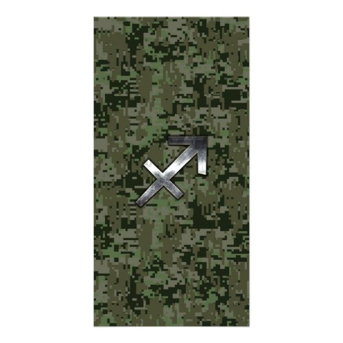 Silver Sagittarius Zodiac Woodland Digital Camo Card