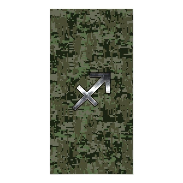 Silver Sagittarius Zodiac Woodland Digital Camo Card (Front)