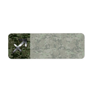 Silver Sagittarius Zodiac Woodland Digital Camo Label