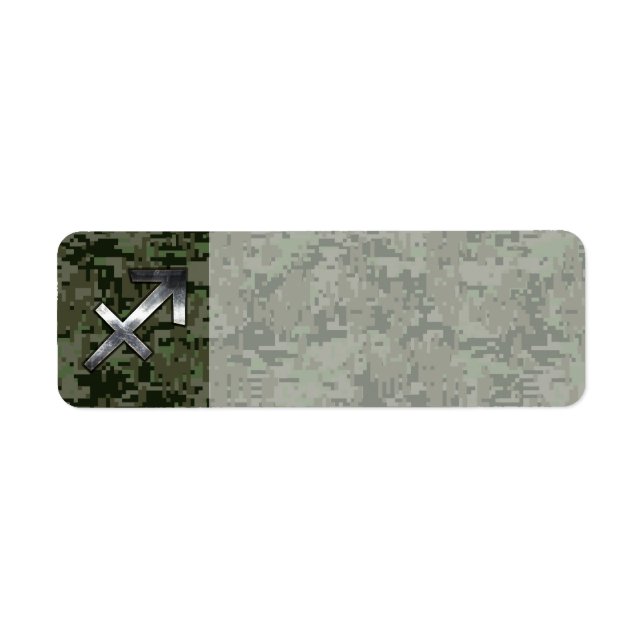 Silver Sagittarius Zodiac Woodland Digital Camo Label (Front)