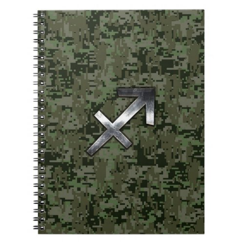 Silver Sagittarius Zodiac Woodland Digital Camo Notebook