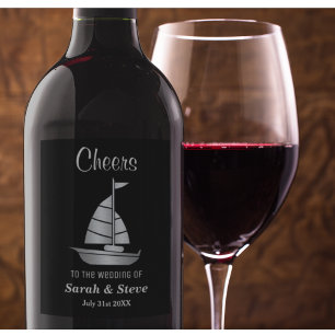 Silver Sailboat Nautical Wedding Wine Labels