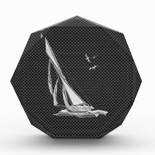 Silver Sailboat on Carbon Fiber Decor Award