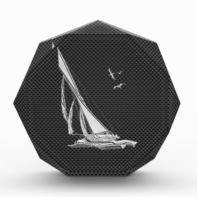 Silver Sailboat on Carbon Fiber Decor Award (Front)