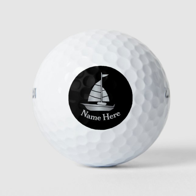 Silver Sailboat Personalized Golf Ball (Front)
