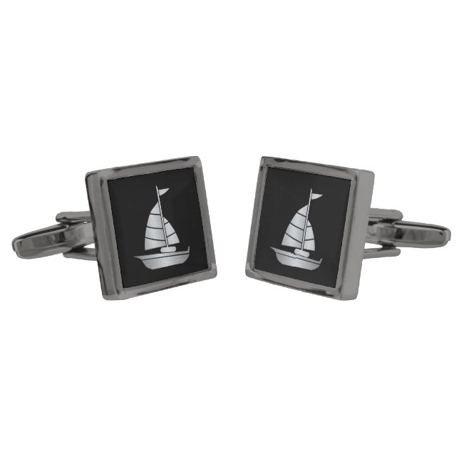 Silver Sailboat Sailing Cufflinks (Angled)