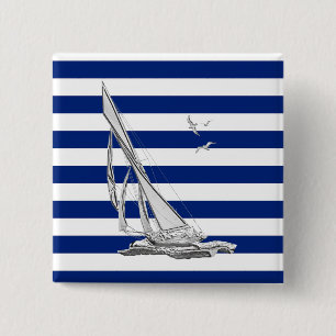 Silver Sailing on Nautical Stripes Button