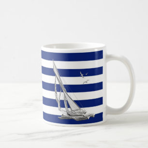 Silver Sailing on Nautical Stripes Coffee Mug