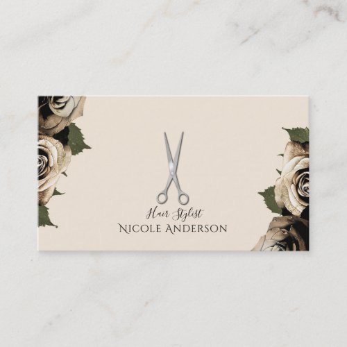 Silver Salon Hair Stylist Scissors Glam Gold Roses Business Card