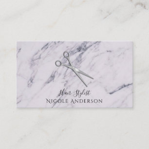 Silver Salon Hair Stylist Scissors Grey Marble Business Card