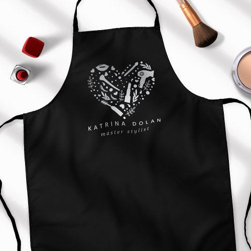 Silver Salon Heart Stylist Personalized Name Apron