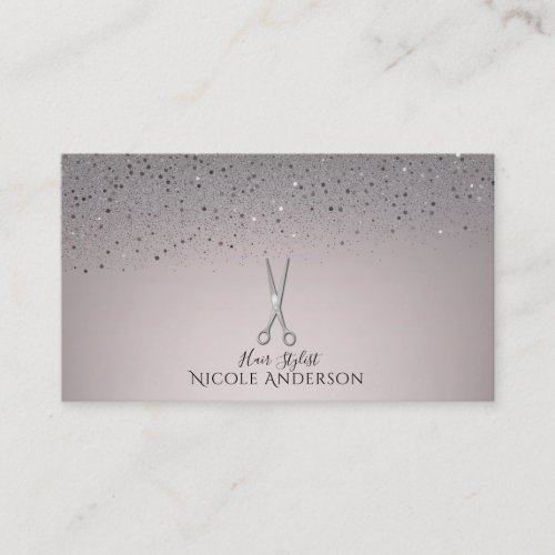 Silver Salon Stylist Scissors Pink Glitter Sparkle Business Card