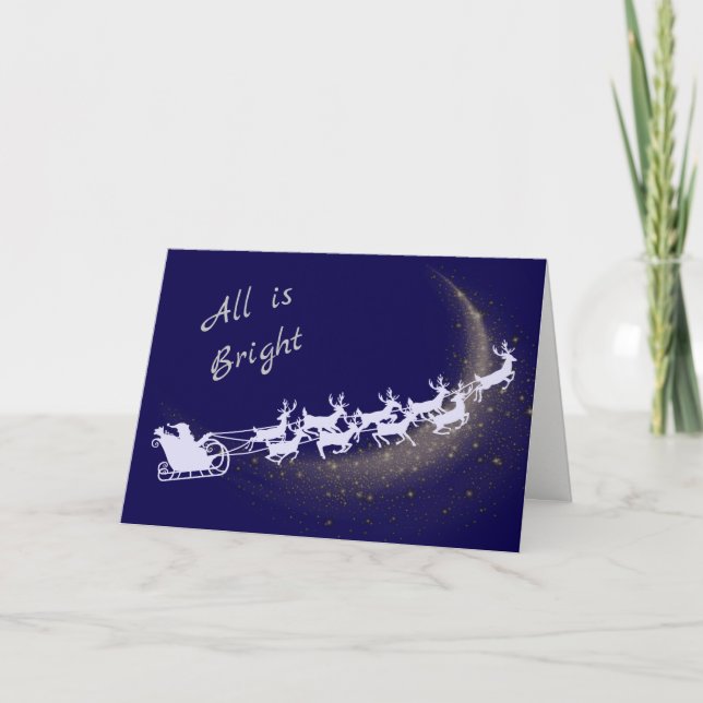 Silver Santa and Sleigh Star Comet Christmas Card (Front)