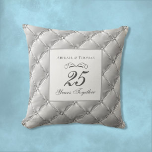Silver Satin 25th Wedding Anniversary Throw Pillow