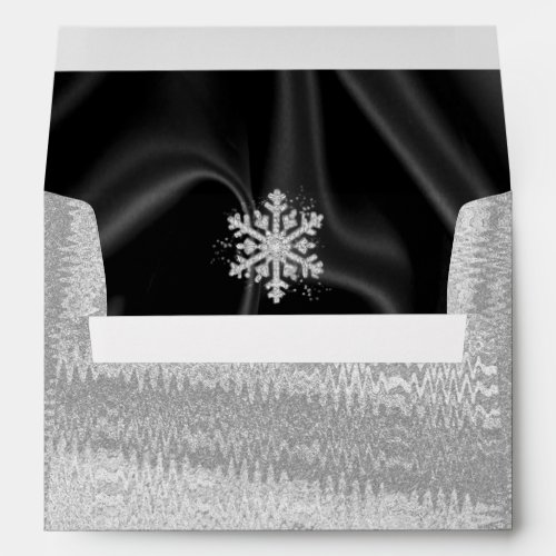 Silver Satin Black Silk Diamond Snowflake Envelope