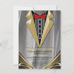 Silver satin & Gold flower Bachelor invitation