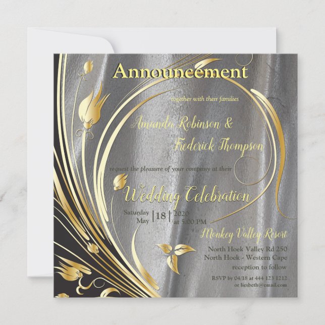 Silver satin  & Gold flower splendour Announcement (Front)