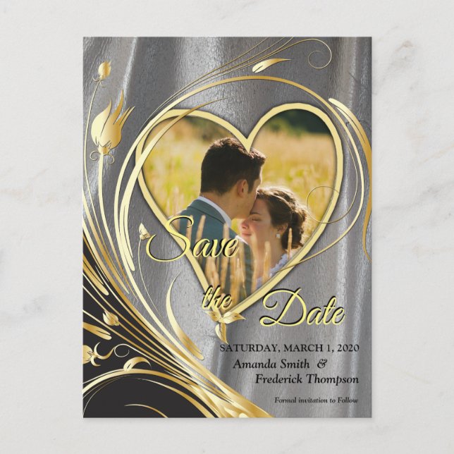 Silver satin  & Gold flower splendour Announcement Postcard (Front)