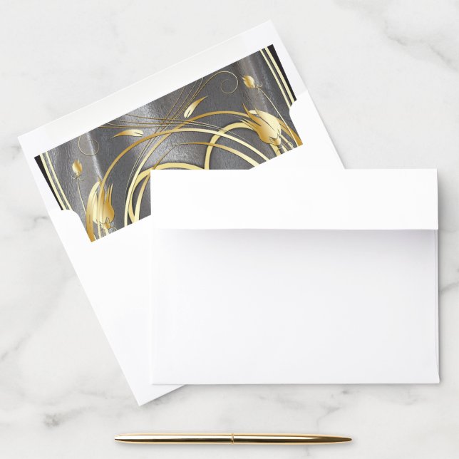 Silver satin  & Gold flower splendour Envelope Liner (Desk)