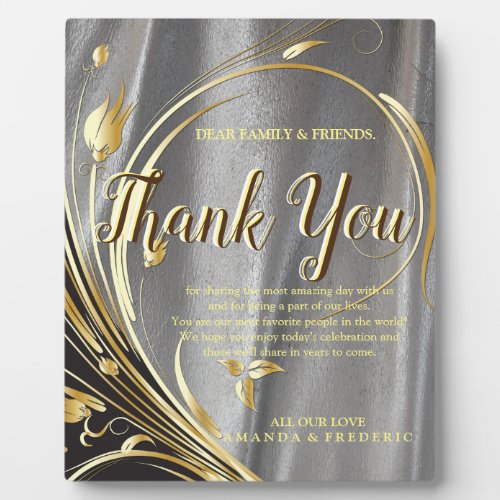Silver satin   Gold flower thank You Plaque