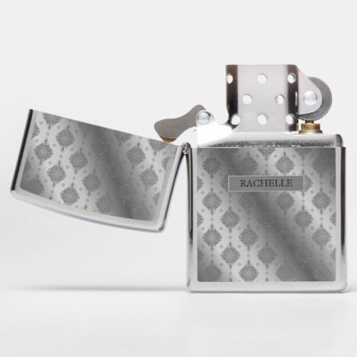 Silver Satin Shiny Embossed Metallic  Zippo Lighter