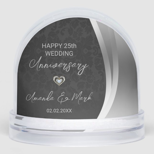 Silver Satin Wedding Anniversary Snow Globe (Front)