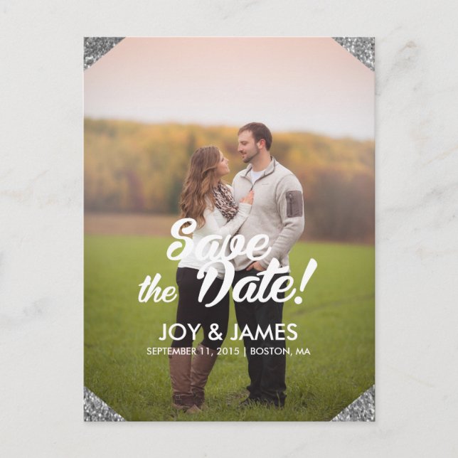 Silver Save the Date Personalized Announcement Postcard (Front)