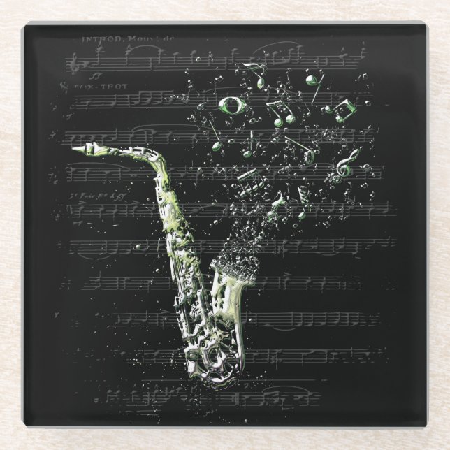 Silver Saxophone Glass Bench Coaster (Front)
