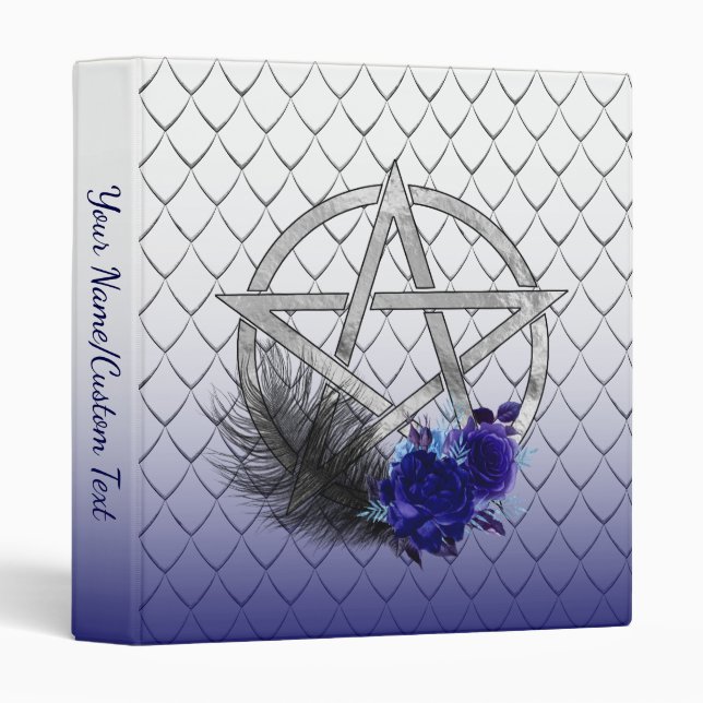 Silver Scales Feather & Floral Pentacle Custom 3 Ring Binder (Front/Spine)