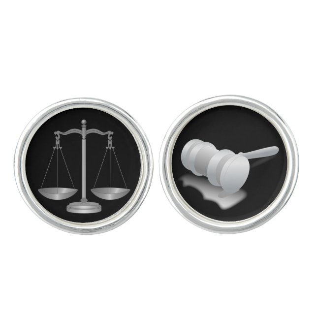 Silver Scales of Justice and Gavel Cufflinks (Front)