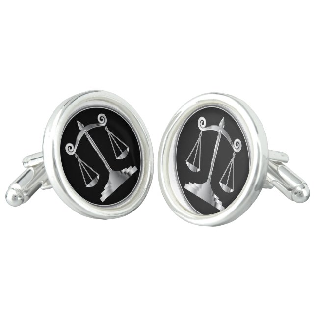 Silver Scales of Justice on Black | Lawyers Cufflinks (Angled)