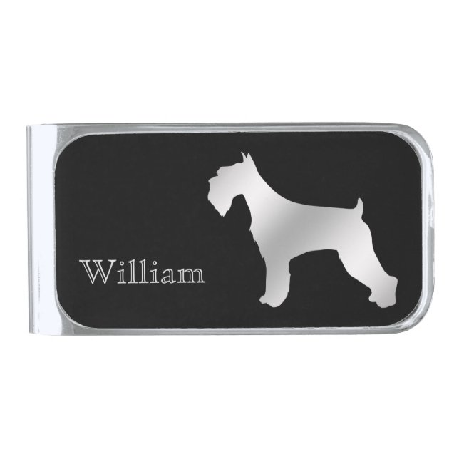Silver Schnauzer Dog Personalized Silver Finish Money Clip (Front)
