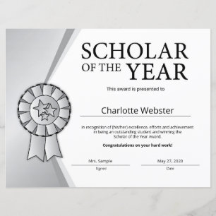 Silver Scholar of the Year Award Honor Certificate