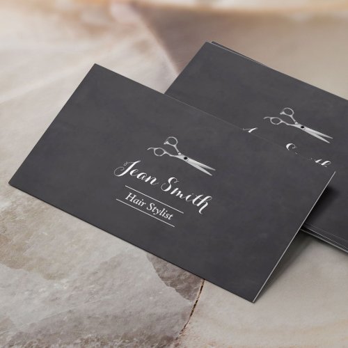 Simple Chalkboard Silver Scissor Hair Stylist Business Cards