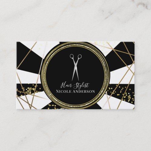 Silver Scissors Black Gold Glitter Hair Stylist Business Card